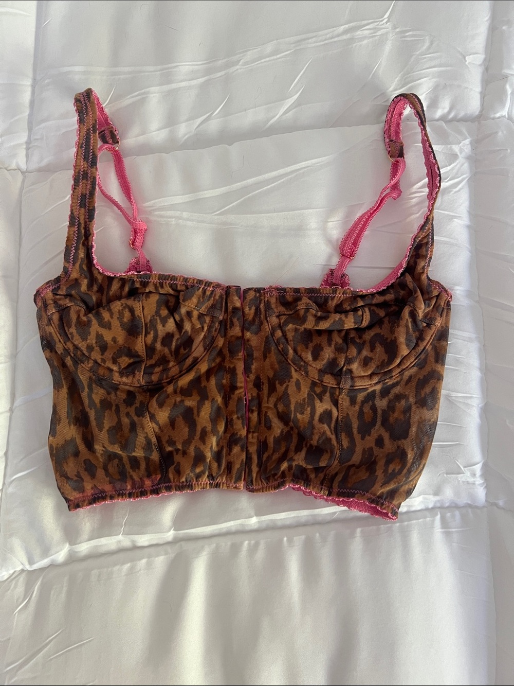 Urban Outfitters Y2K Brown Leopard Corset Top with Pink Trim